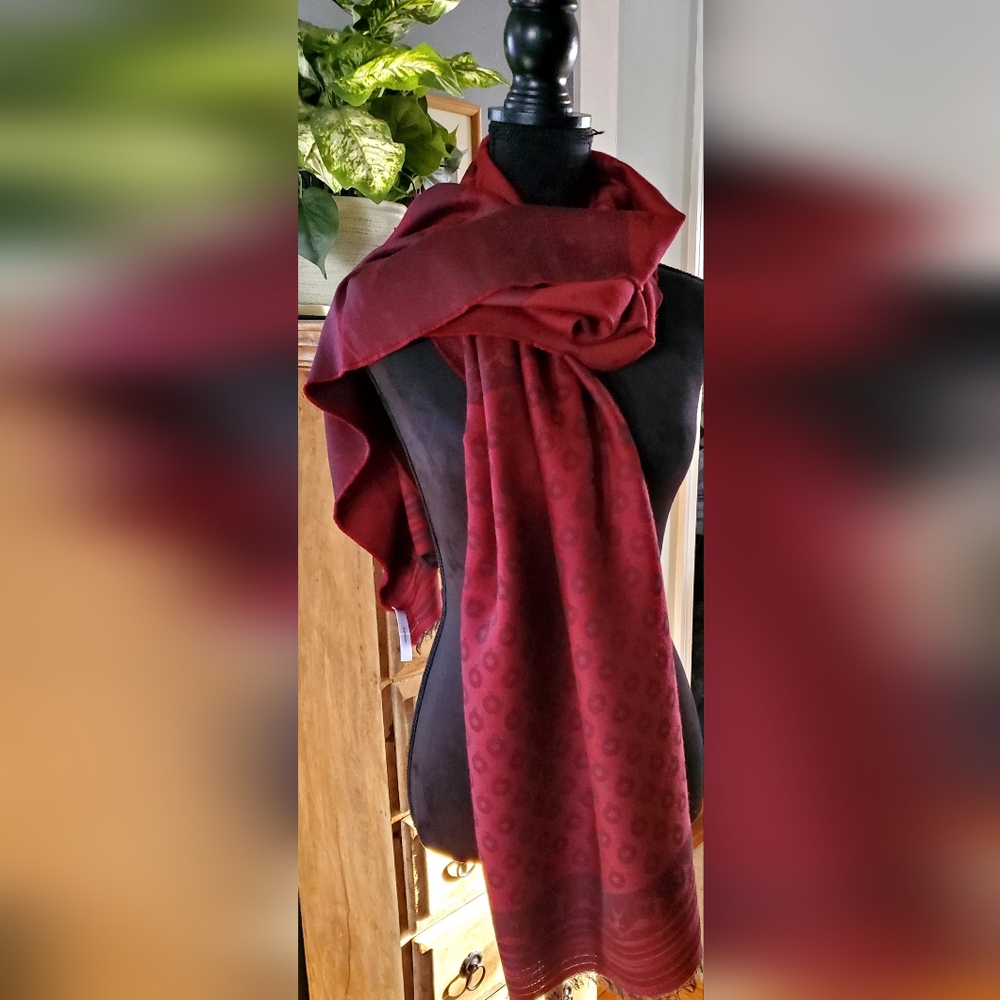 Talbots Deep Red Patterned Scarf - image 1